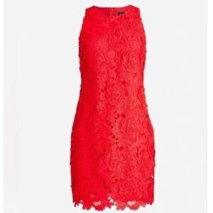 J. Crew Vibrant Red Floral Lace Mini Dress